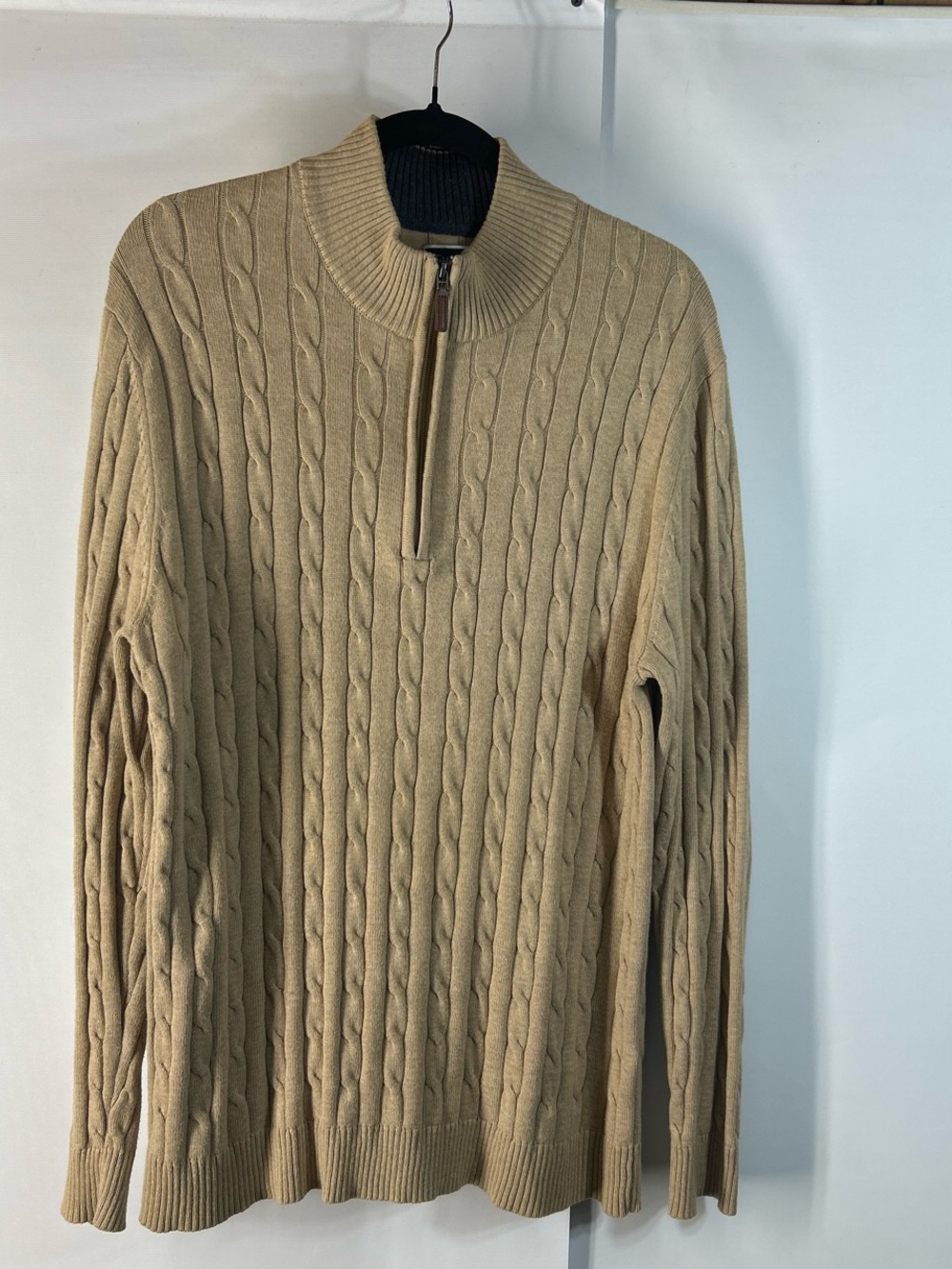 Club Room Beige Cable-Knit Zip Mock Sweater